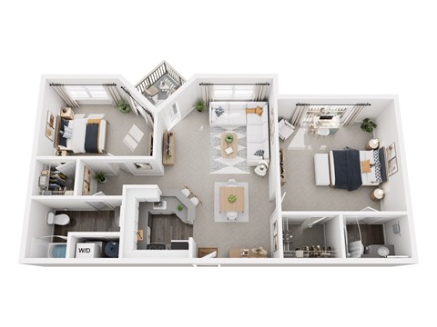 Floor plan for 2 beds, 2 baths, 1055 sqft